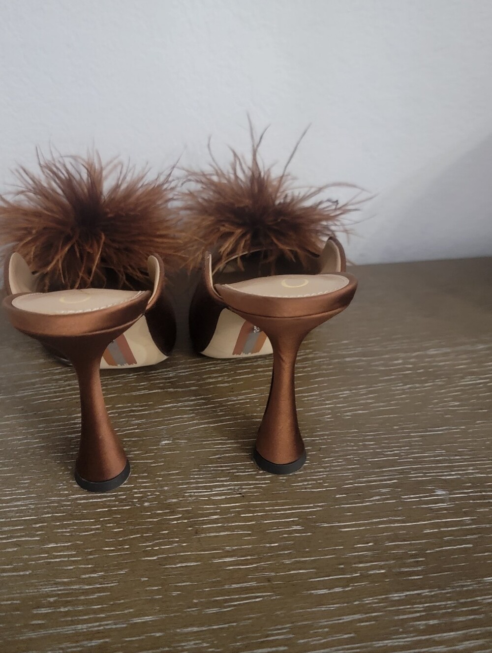 SAM EDELMAN  Brown Cinnamon Color Satin High Heel Mule Shoe Sz 8 Worn Once - Picture 3 of 5